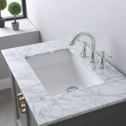 Isla 30" Single Bathroom Vanity Set in Gray and Carrara White Marble Countertop without Mirror
