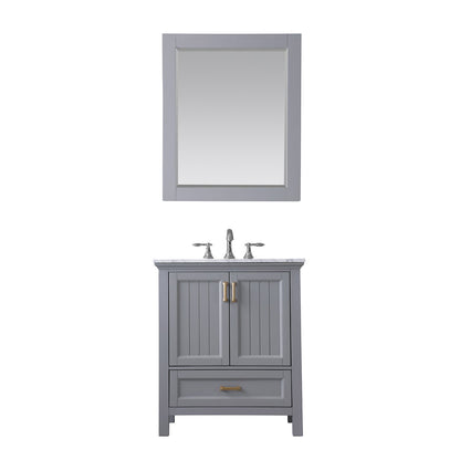 Isla 30" Single Bathroom Vanity Set in Gray and Carrara White Marble Countertop with Mirror