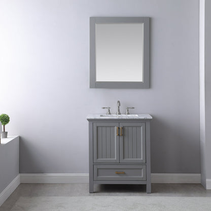 Isla 30" Single Bathroom Vanity Set in Gray and Carrara White Marble Countertop with Mirror