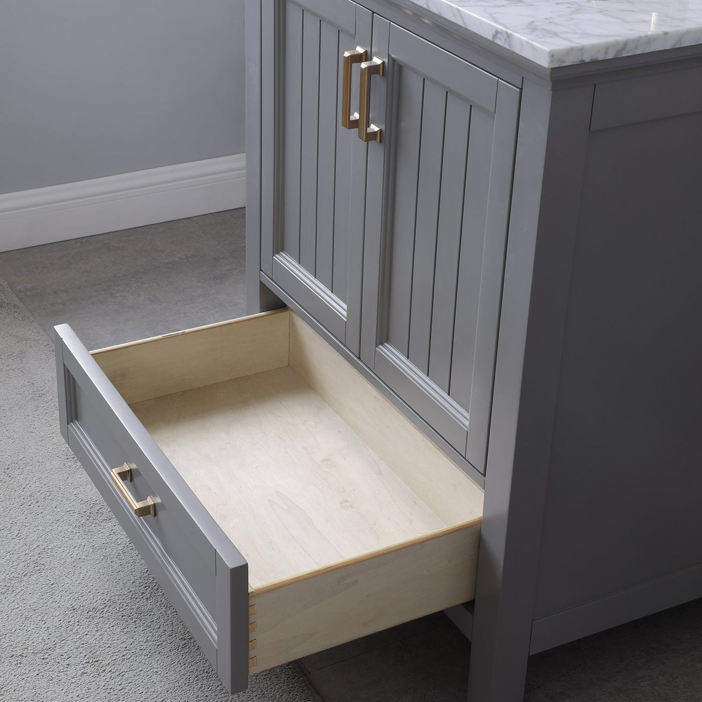 Isla 30" Single Bathroom Vanity Set in Gray and Carrara White Marble Countertop with Mirror