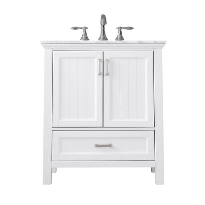 Isla 30" Single Bathroom Vanity Set in White and Carrara White Marble Countertop without Mirror