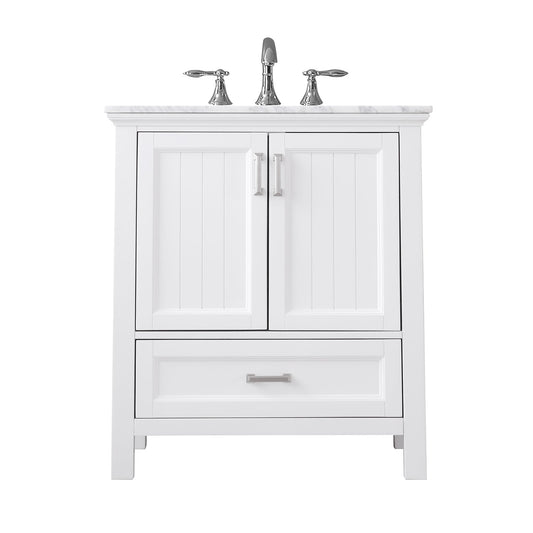 Isla 30" Single Bathroom Vanity Set in White and Carrara White Marble Countertop without Mirror