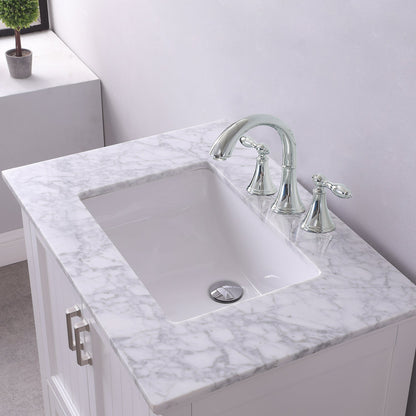 Isla 30" Single Bathroom Vanity Set in White and Carrara White Marble Countertop without Mirror