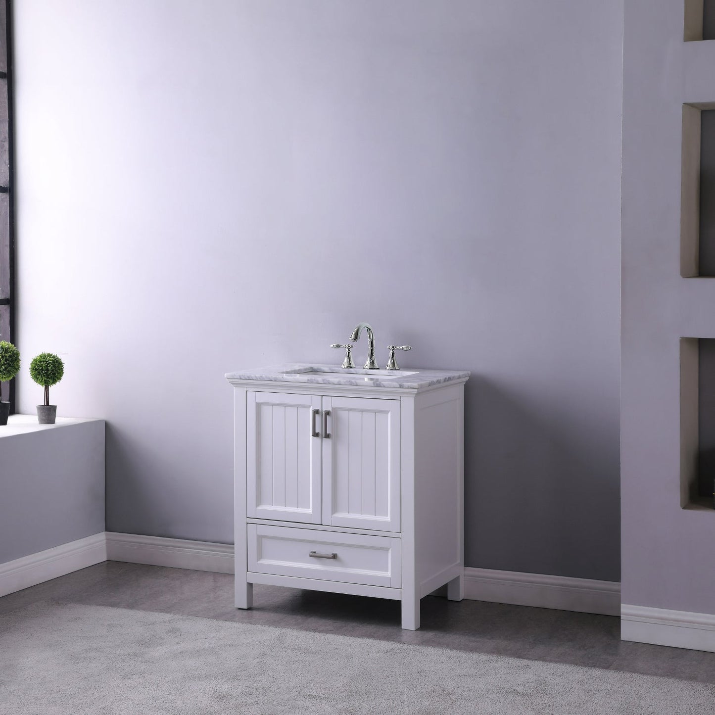 Isla 30" Single Bathroom Vanity Set in White and Carrara White Marble Countertop without Mirror