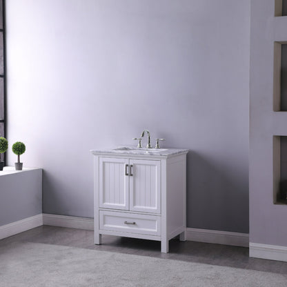 Isla 30" Single Bathroom Vanity Set in White and Carrara White Marble Countertop without Mirror