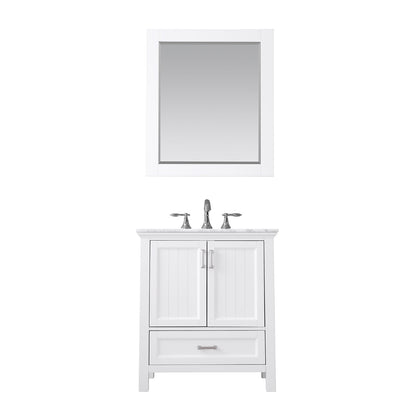 Isla 30" Single Bathroom Vanity Set in White and Carrara White Marble Countertop with Mirror