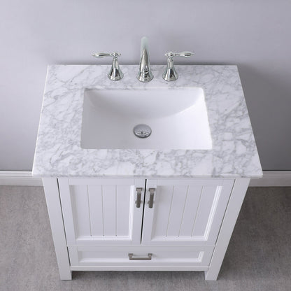 Isla 30" Single Bathroom Vanity Set in White and Carrara White Marble Countertop with Mirror