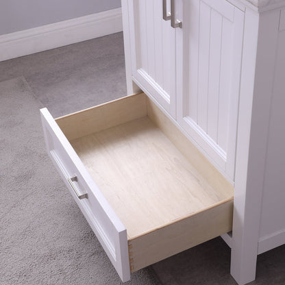 Isla 30" Single Bathroom Vanity Set in White and Carrara White Marble Countertop with Mirror