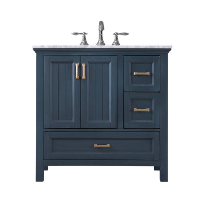 Isla 36" Single Bathroom Vanity Set in Classic Blue and Carrara White Marble Countertop without Mirror