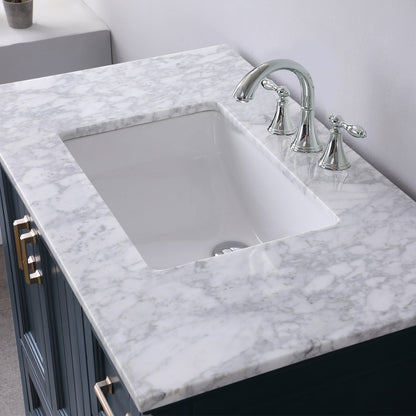 Isla 36" Single Bathroom Vanity Set in Classic Blue and Carrara White Marble Countertop without Mirror