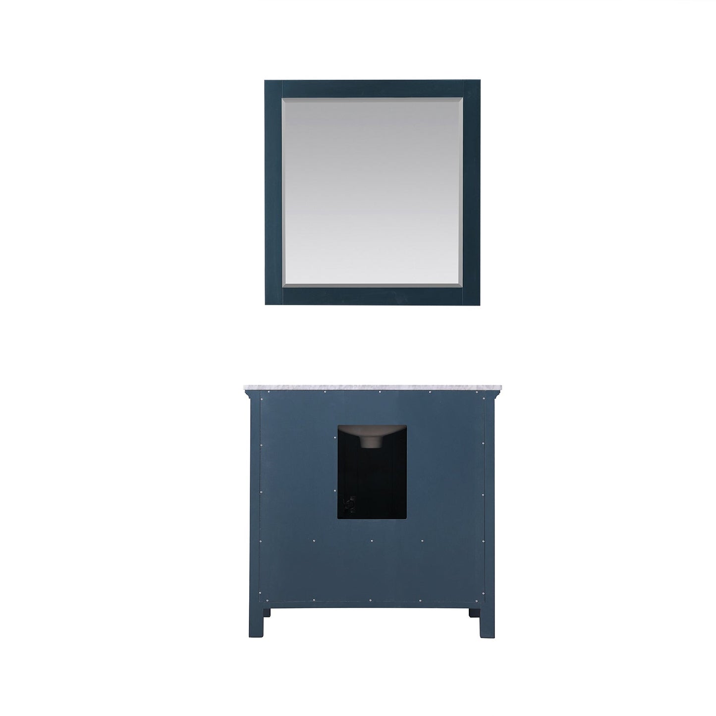 Isla 36" Single Bathroom Vanity Set in Classic Blue and Carrara White Marble Countertop with Mirror