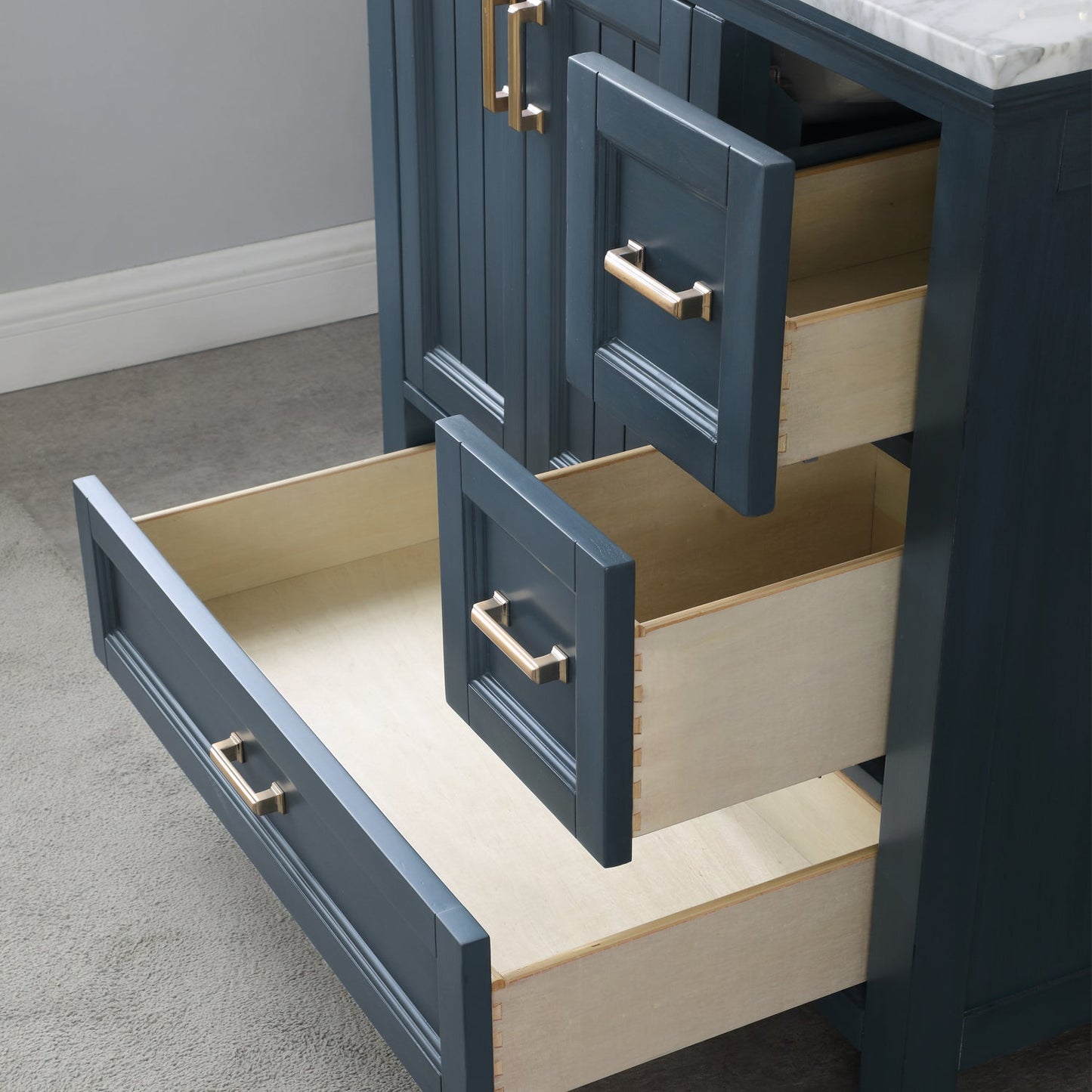 Isla 36" Single Bathroom Vanity Set in Classic Blue and Carrara White Marble Countertop with Mirror