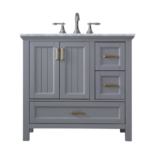Isla 36" Single Bathroom Vanity Set in Gray and Carrara White Marble Countertop without Mirror