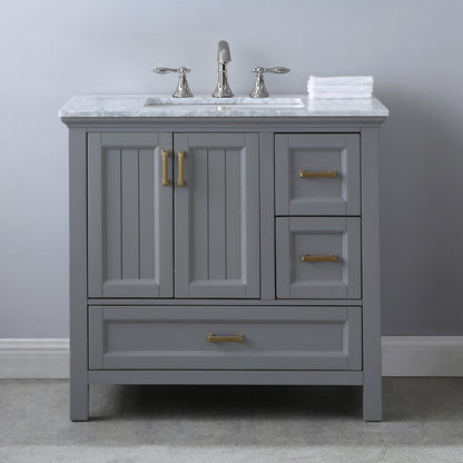 Isla 36" Single Bathroom Vanity Set in Gray and Carrara White Marble Countertop without Mirror