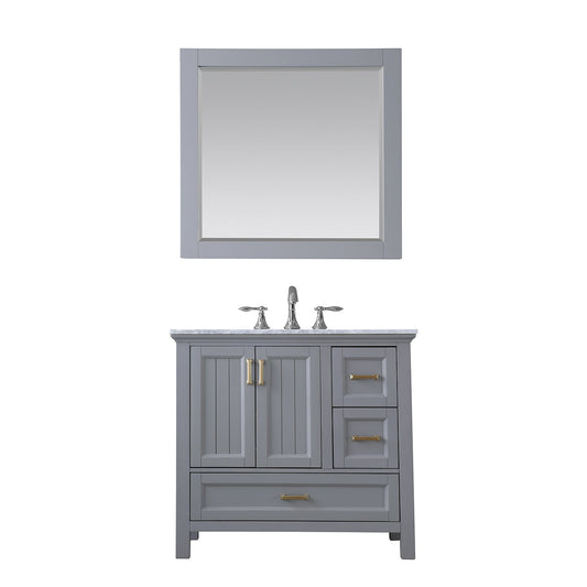 Isla 36" Single Bathroom Vanity Set in Gray and Carrara White Marble Countertop with Mirror