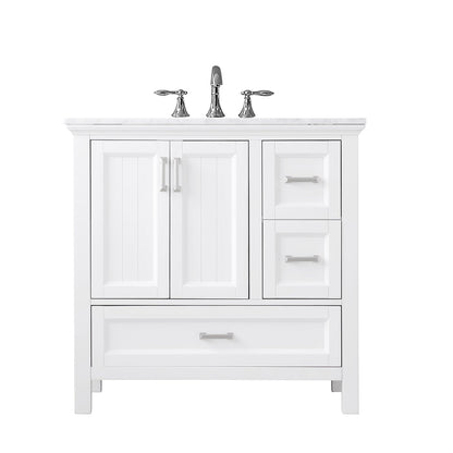 Isla 36" Single Bathroom Vanity Set in White and Carrara White Marble Countertop without Mirror