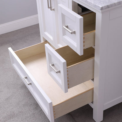 Isla 36" Single Bathroom Vanity Set in White and Carrara White Marble Countertop without Mirror
