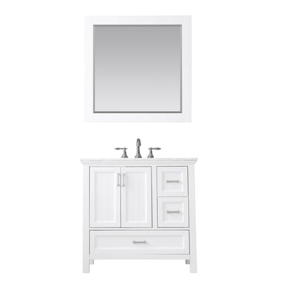 Isla 36" Single Bathroom Vanity Set in White and Carrara White Marble Countertop with Mirror