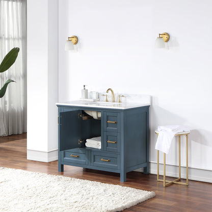 Isla 42" Single Bathroom Vanity Set in Classic Blue and Aosta White Engineered Stone Countertop without Mirror