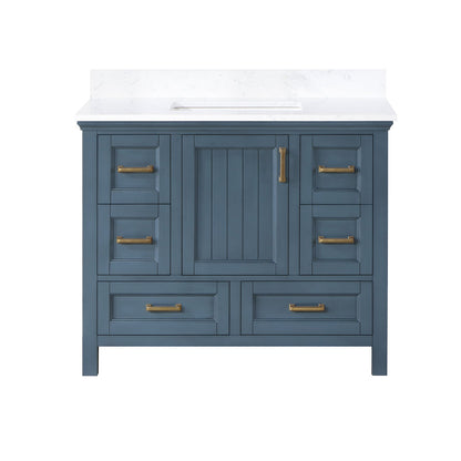 Isla 42" Single Bathroom Vanity Set in Classic Blue and Aosta White Engineered Stone Countertop without Mirror