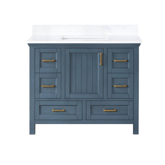 Isla 42" Single Bathroom Vanity Set in Classic Blue and Aosta White Engineered Stone Countertop without Mirror