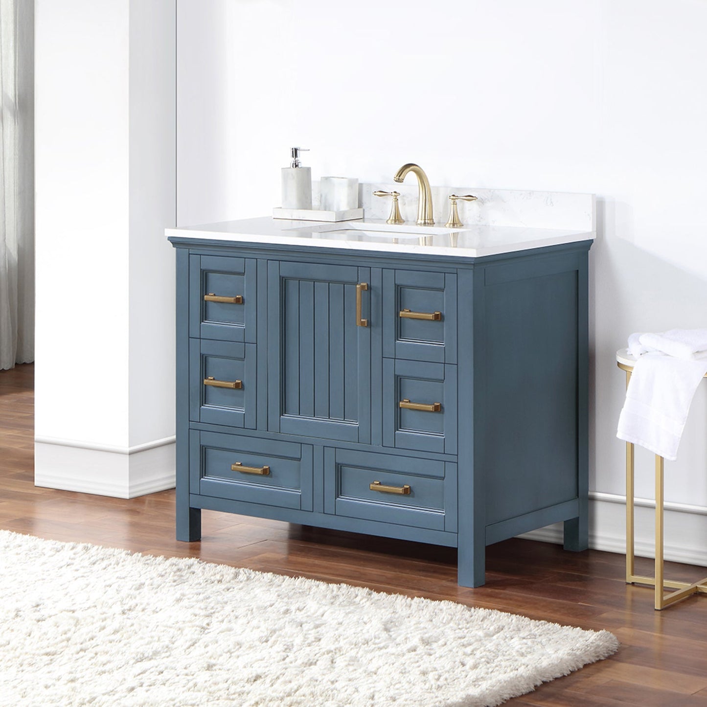 Isla 42" Single Bathroom Vanity Set in Classic Blue and Aosta White Engineered Stone Countertop without Mirror