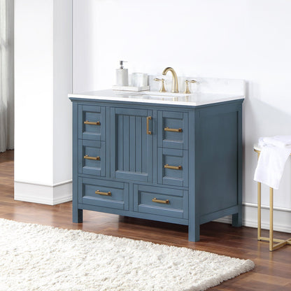 Isla 42" Single Bathroom Vanity Set in Classic Blue and Aosta White Engineered Stone Countertop without Mirror