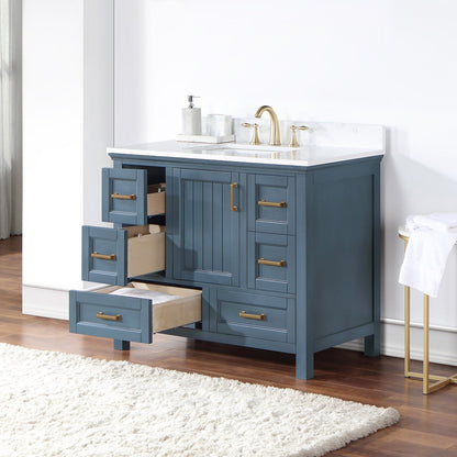 Isla 42" Single Bathroom Vanity Set in Classic Blue and Aosta White Engineered Stone Countertop without Mirror