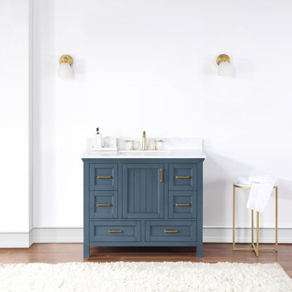 Isla 42" Single Bathroom Vanity Set in Classic Blue and Aosta White Engineered Stone Countertop without Mirror