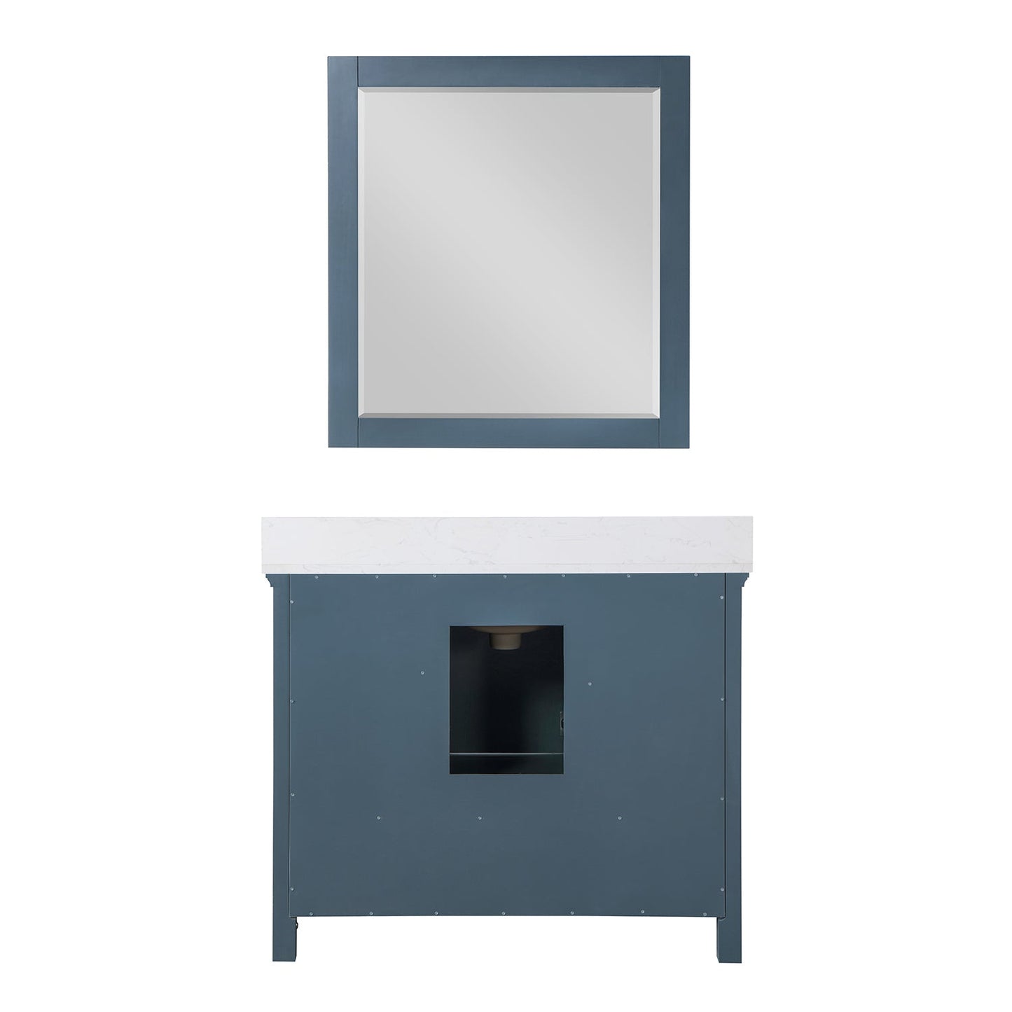 Isla 42" Single Bathroom Vanity Set in Classic Blue and Aosta White Engineered Stone Countertop with Mirror