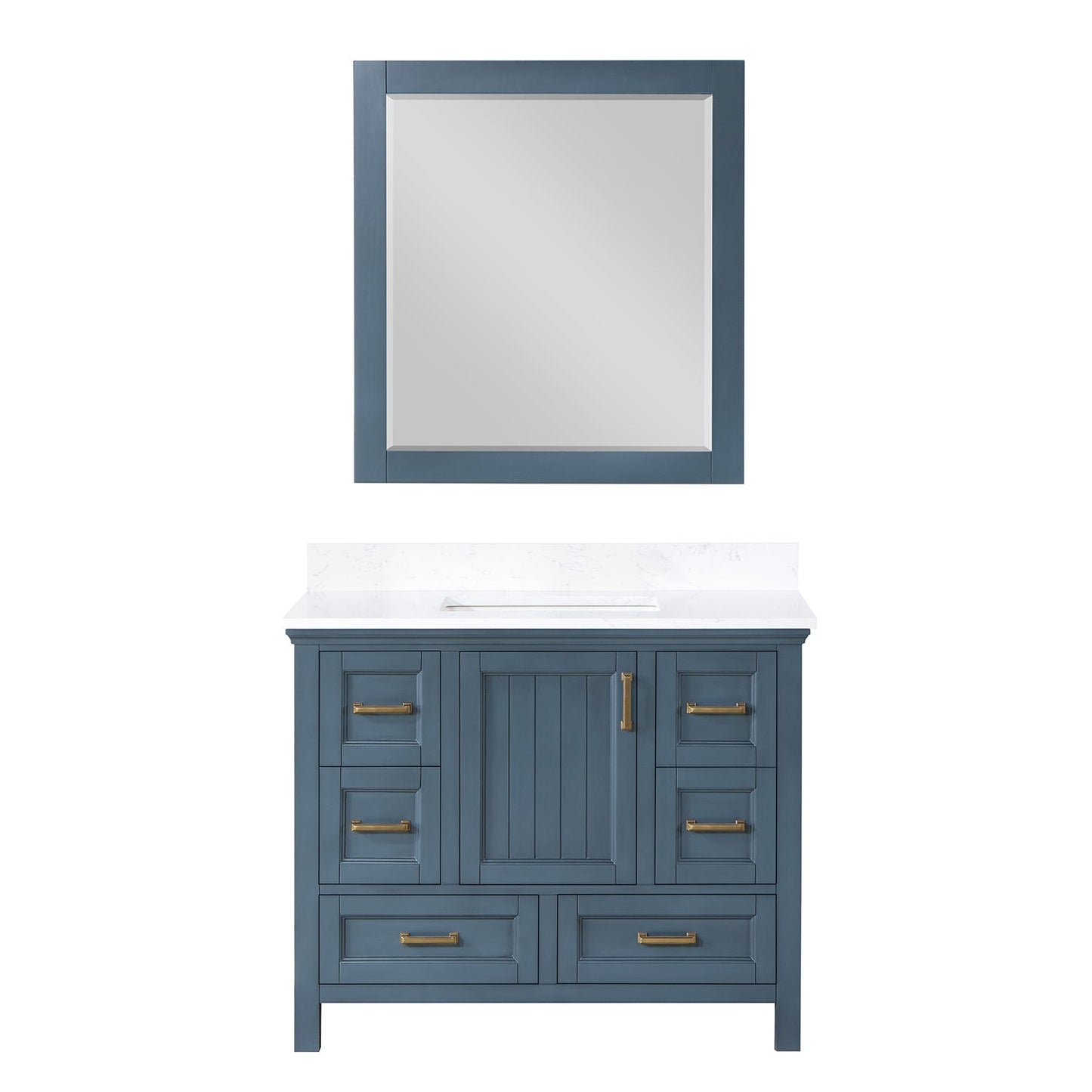 Isla 42" Single Bathroom Vanity Set in Classic Blue and Aosta White Engineered Stone Countertop with Mirror