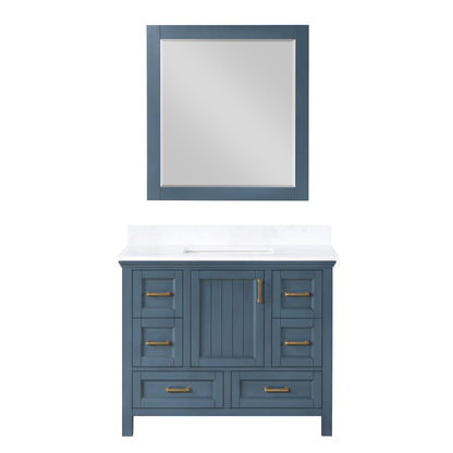 Isla 42" Single Bathroom Vanity Set in Classic Blue and Aosta White Engineered Stone Countertop with Mirror