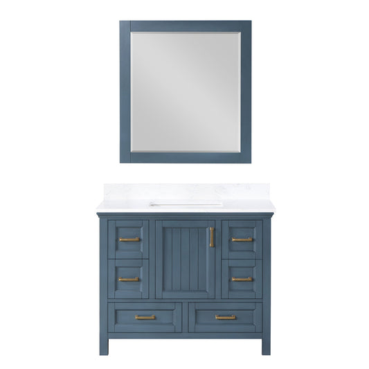 Isla 42" Single Bathroom Vanity Set in Classic Blue and Aosta White Engineered Stone Countertop with Mirror