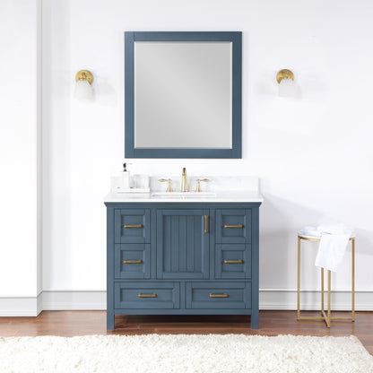Isla 42" Single Bathroom Vanity Set in Classic Blue and Aosta White Engineered Stone Countertop with Mirror