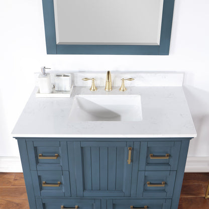 Isla 42" Single Bathroom Vanity Set in Classic Blue and Aosta White Engineered Stone Countertop with Mirror