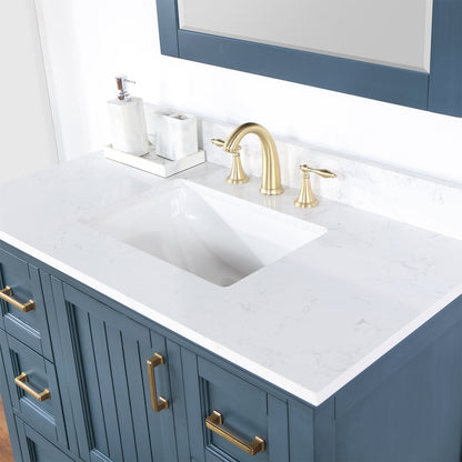Isla 42" Single Bathroom Vanity Set in Classic Blue and Aosta White Engineered Stone Countertop with Mirror
