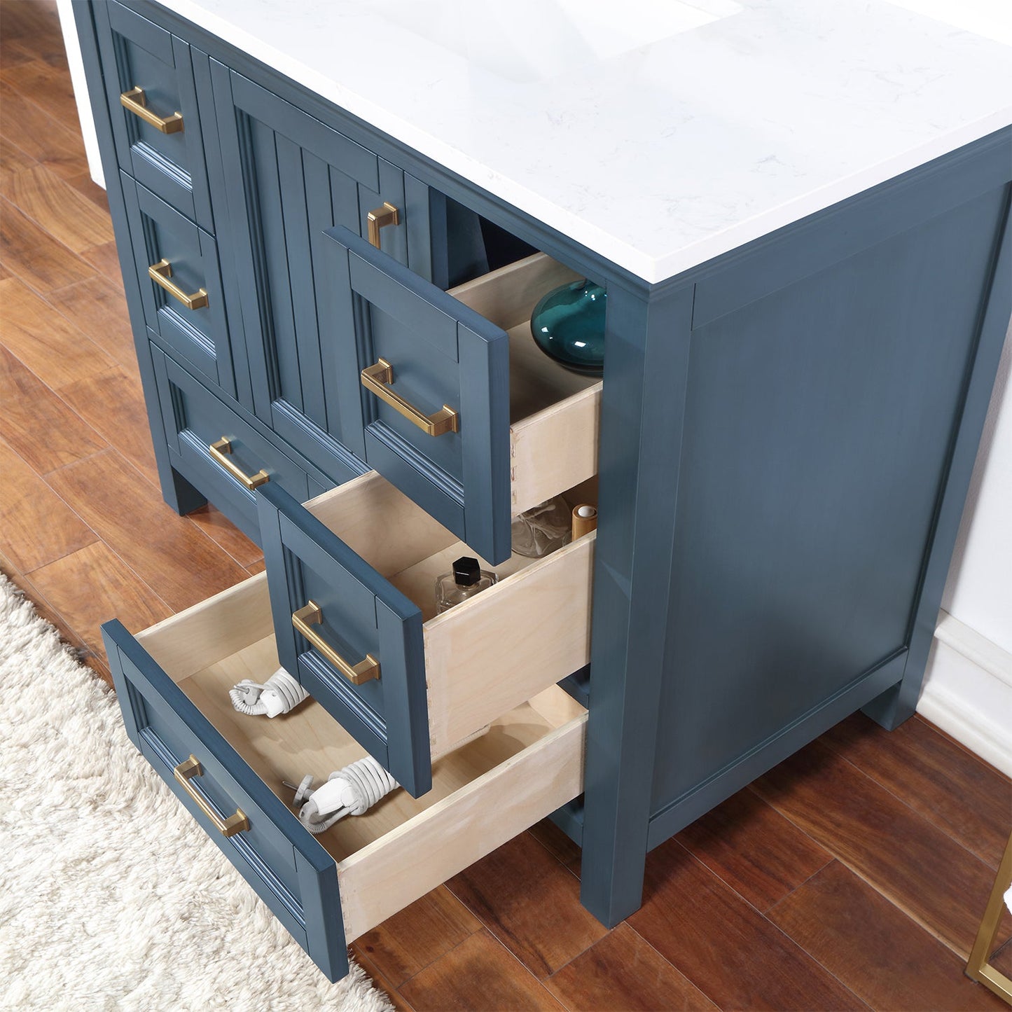 Isla 42" Single Bathroom Vanity Set in Classic Blue and Aosta White Engineered Stone Countertop with Mirror