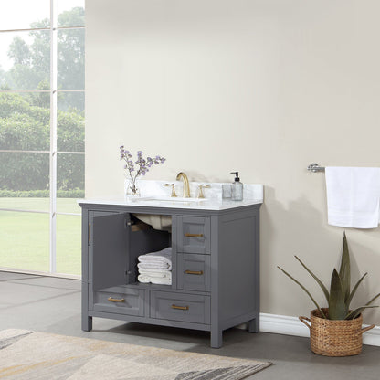 Isla 42" Single Bathroom Vanity Set in Gray and Aosta White Engineered Stone Countertop without Mirror