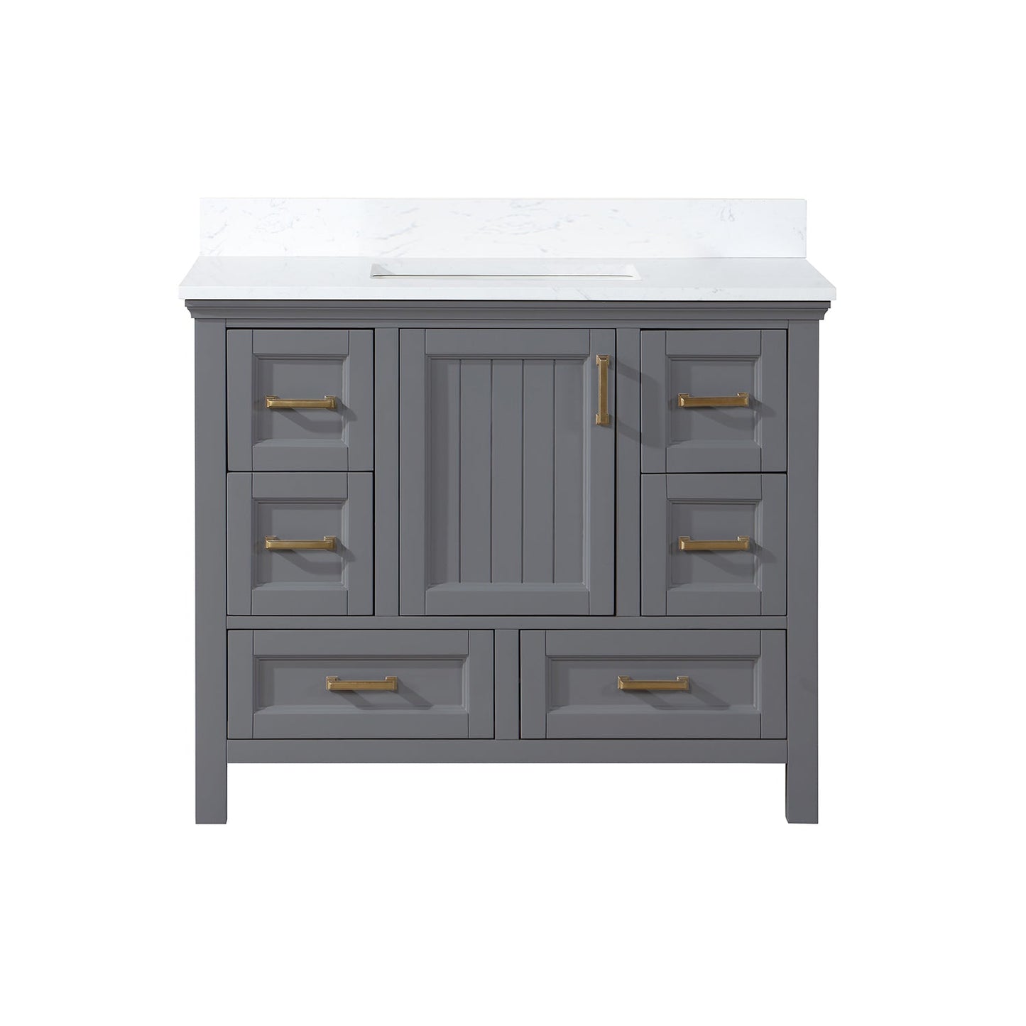 Isla 42" Single Bathroom Vanity Set in Gray and Aosta White Engineered Stone Countertop without Mirror
