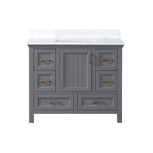 Isla 42" Single Bathroom Vanity Set in Gray and Aosta White Engineered Stone Countertop without Mirror