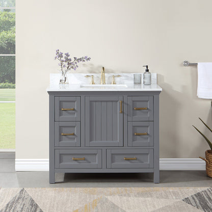 Isla 42" Single Bathroom Vanity Set in Gray and Aosta White Engineered Stone Countertop without Mirror