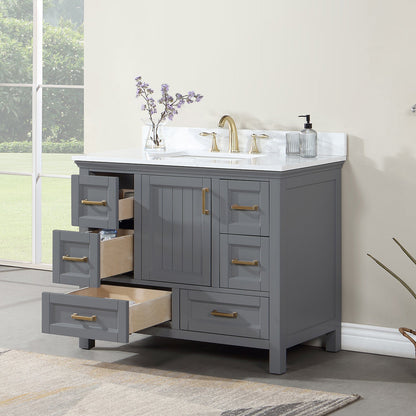 Isla 42" Single Bathroom Vanity Set in Gray and Aosta White Engineered Stone Countertop without Mirror
