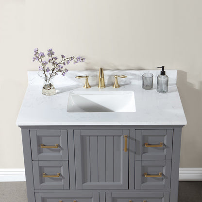 Isla 42" Single Bathroom Vanity Set in Gray and Aosta White Engineered Stone Countertop without Mirror