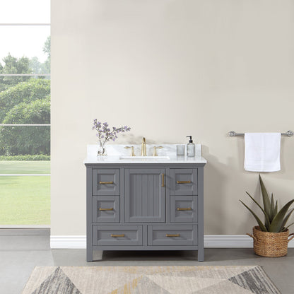 Isla 42" Single Bathroom Vanity Set in Gray and Aosta White Engineered Stone Countertop without Mirror