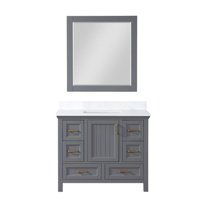 Isla 42" Single Bathroom Vanity Set in Gray and Aosta White Engineered Stone Countertop with Mirror