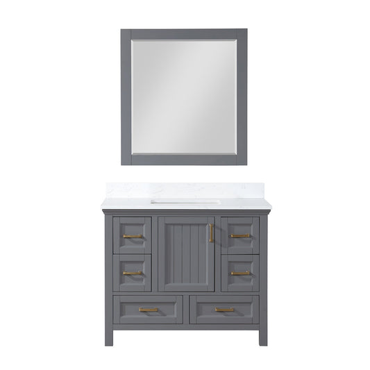 Isla 42" Single Bathroom Vanity Set in Gray and Aosta White Engineered Stone Countertop with Mirror