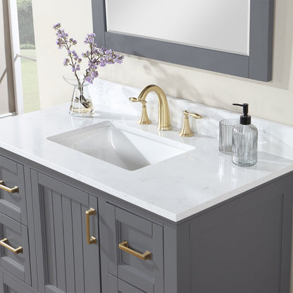 Isla 42" Single Bathroom Vanity Set in Gray and Aosta White Engineered Stone Countertop with Mirror