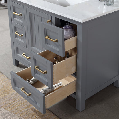 Isla 42" Single Bathroom Vanity Set in Gray and Aosta White Engineered Stone Countertop with Mirror