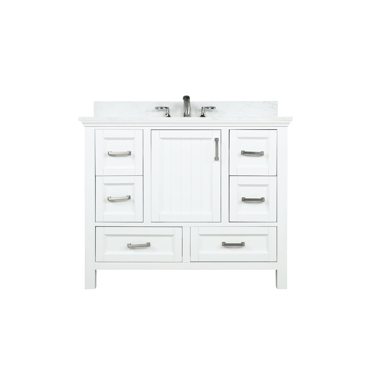Isla 42" Single Bathroom Vanity Set in White and Aosta White Engineered Stone Countertop without Mirror
