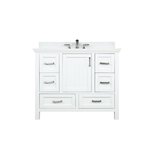 Isla 42" Single Bathroom Vanity Set in White and Aosta White Engineered Stone Countertop without Mirror